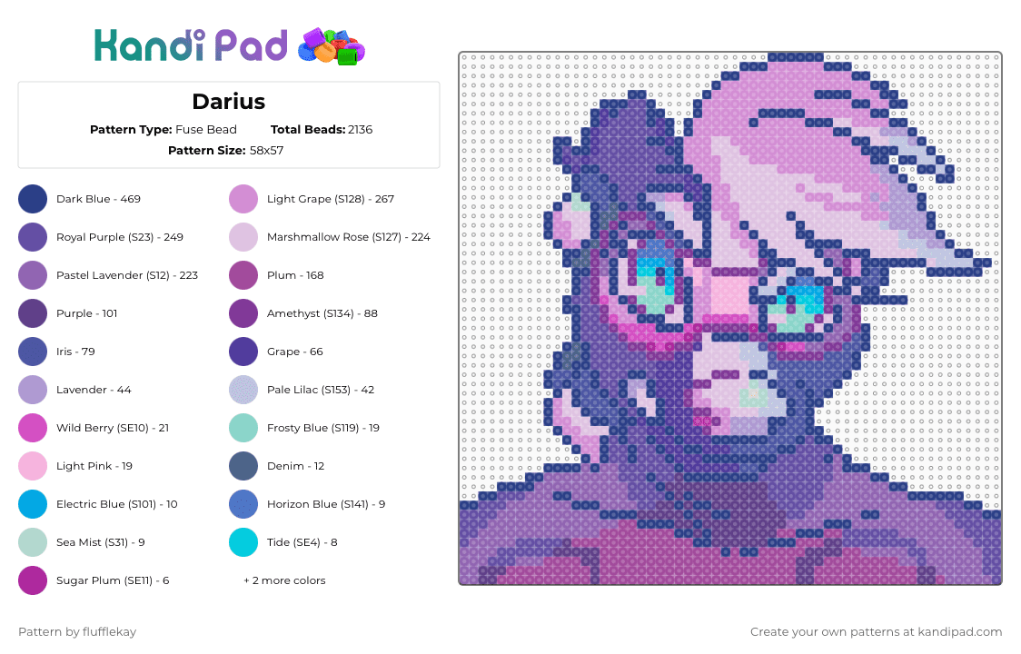 Darius - Fuse Bead Pattern by flufflekay on Kandi Pad - blue,purple,pink