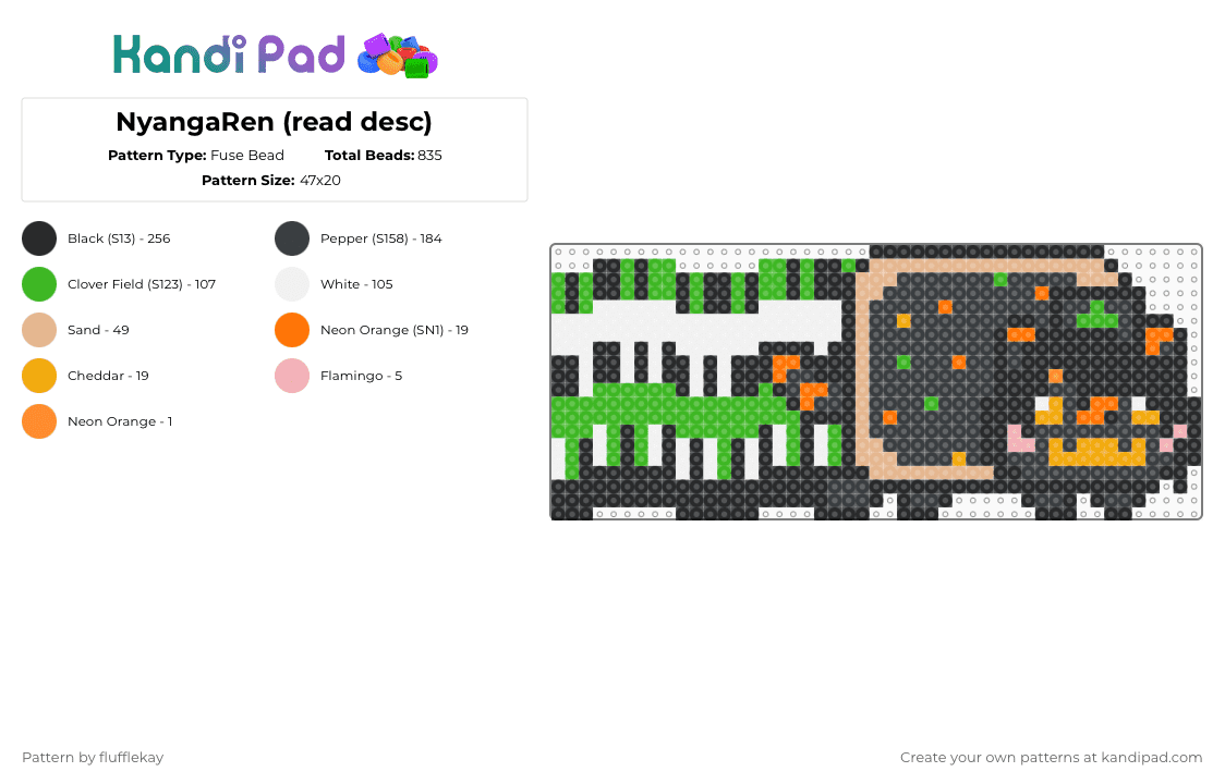 NegaNyan (read desc) - Fuse Bead Pattern by flufflekay on Kandi Pad - black,green,lapfox,lapfox trax,halley labs,negaren,nyan cat