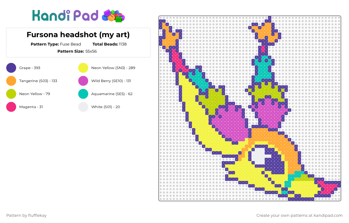 Fursona art - Fuse Bead Pattern by flufflekay on Kandi Pad - purple,yellow