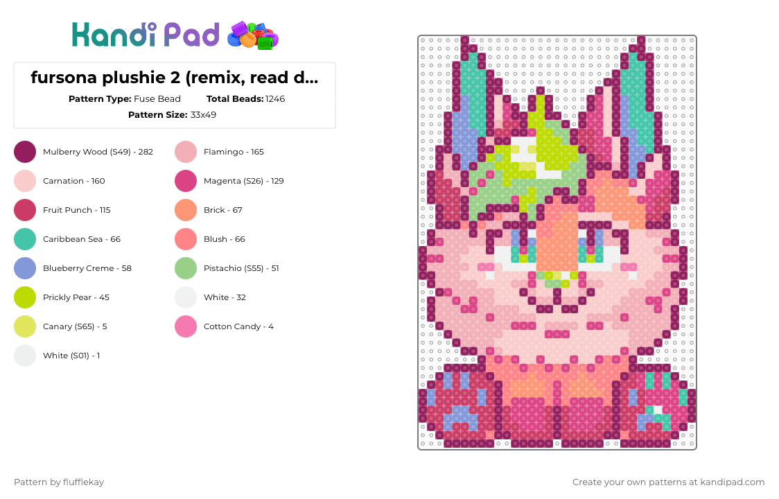fursona plushie 2 (remix, read desc) - Fuse Bead Pattern by flufflekay on Kandi Pad - pink,beige