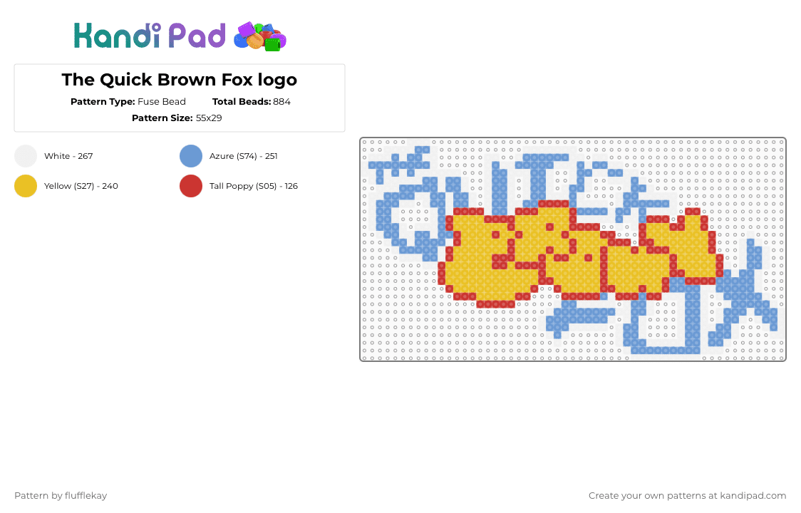 The Quick Brown Fox logo - Fuse Bead Pattern by flufflekay on Kandi Pad - yellow,light blue,lapfox,lapfoxtrax,tqbf,thequickbrownfox,halleylabs