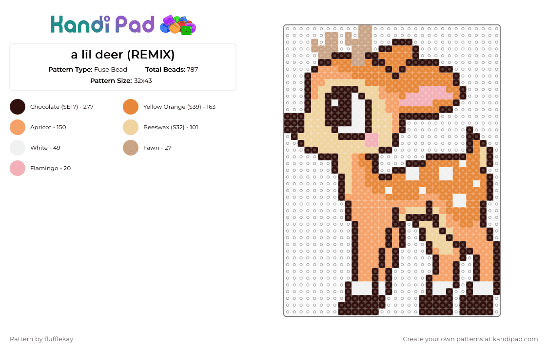 a lil deer (REMIX) - Fuse Bead Pattern by flufflekay on Kandi Pad - brown,orange,deer,doe,animal,cute,kawaii