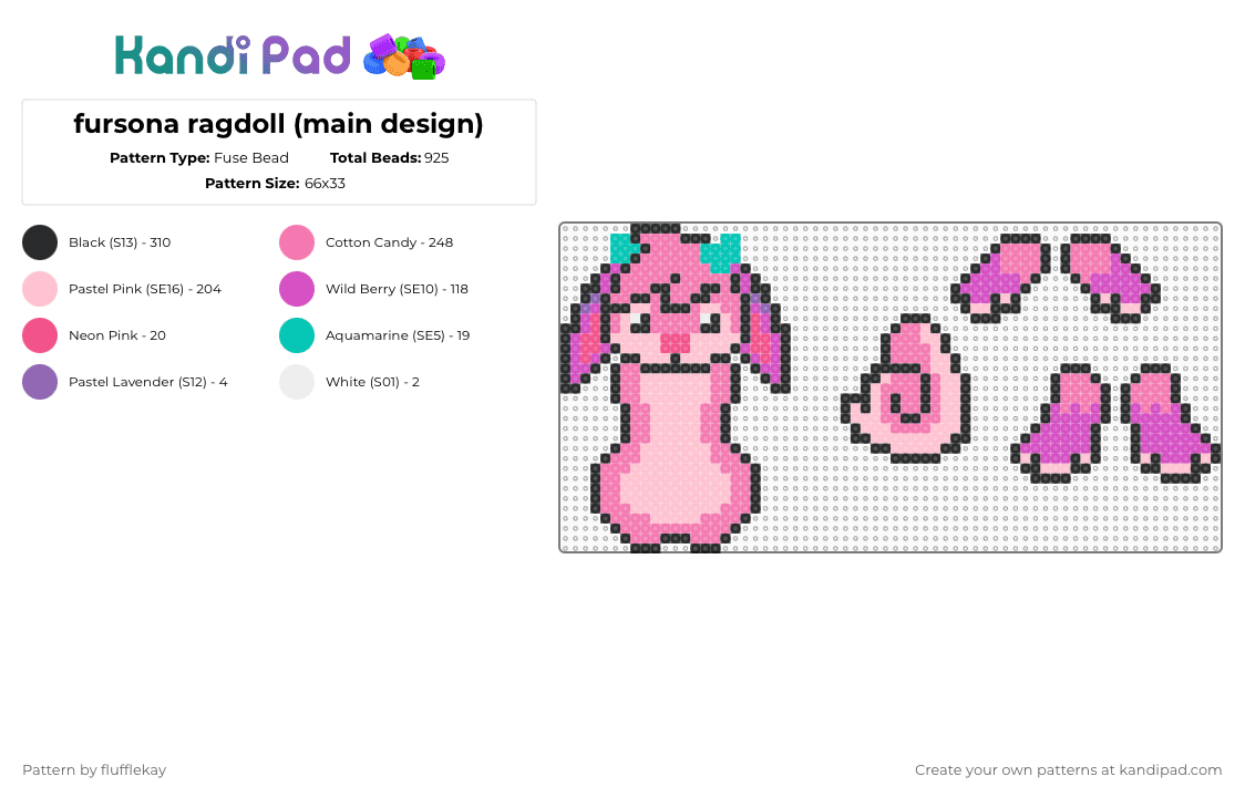 fursona ragdoll (main design) - Fuse Bead Pattern by flufflekay on Kandi Pad - pink,furry,fursona,oc