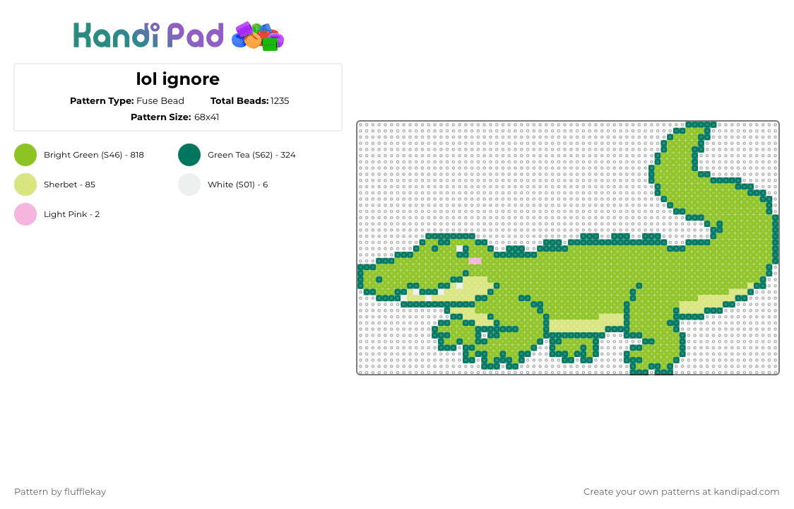 kawaii alligator - Fuse Bead Pattern by flufflekay on Kandi Pad - teal,green,alligator,cute,animal,reptile