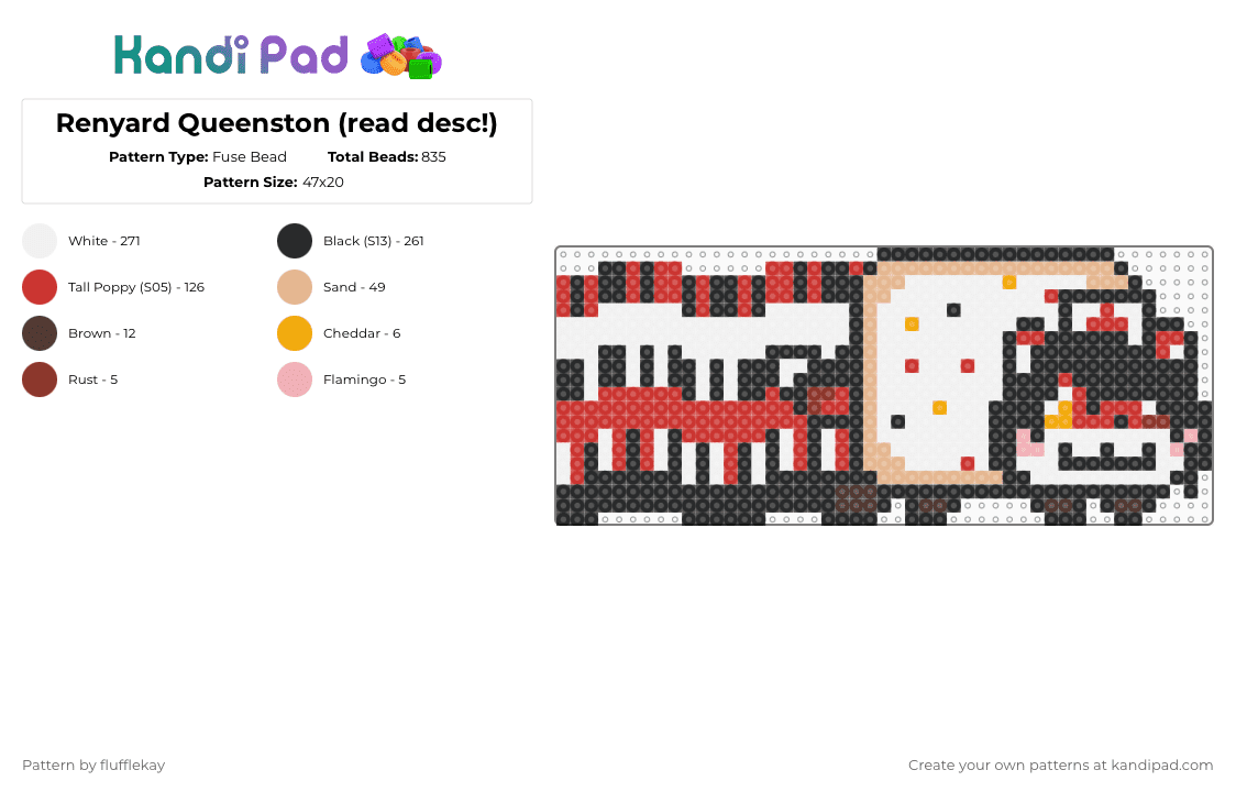 Renard Queensnyan (read desc!) - Fuse Bead Pattern by flufflekay on Kandi Pad - white,red,beige,renard,renard queenston,lapfox,lapfox trax,halley labs