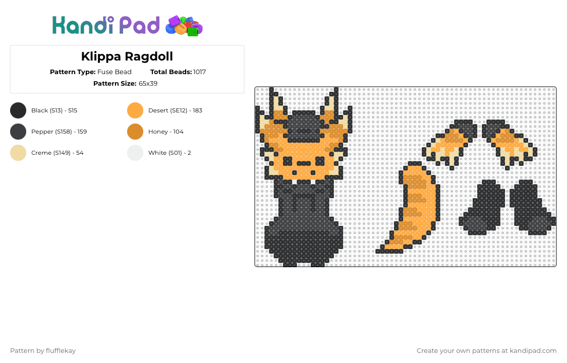 Klippa Ragdoll - Fuse Bead Pattern by flufflekay on Kandi Pad - black,orange,klippa,furry,lapfox,lapfoxtrax,lapfox trax,halleylabs,halley labs,em essex