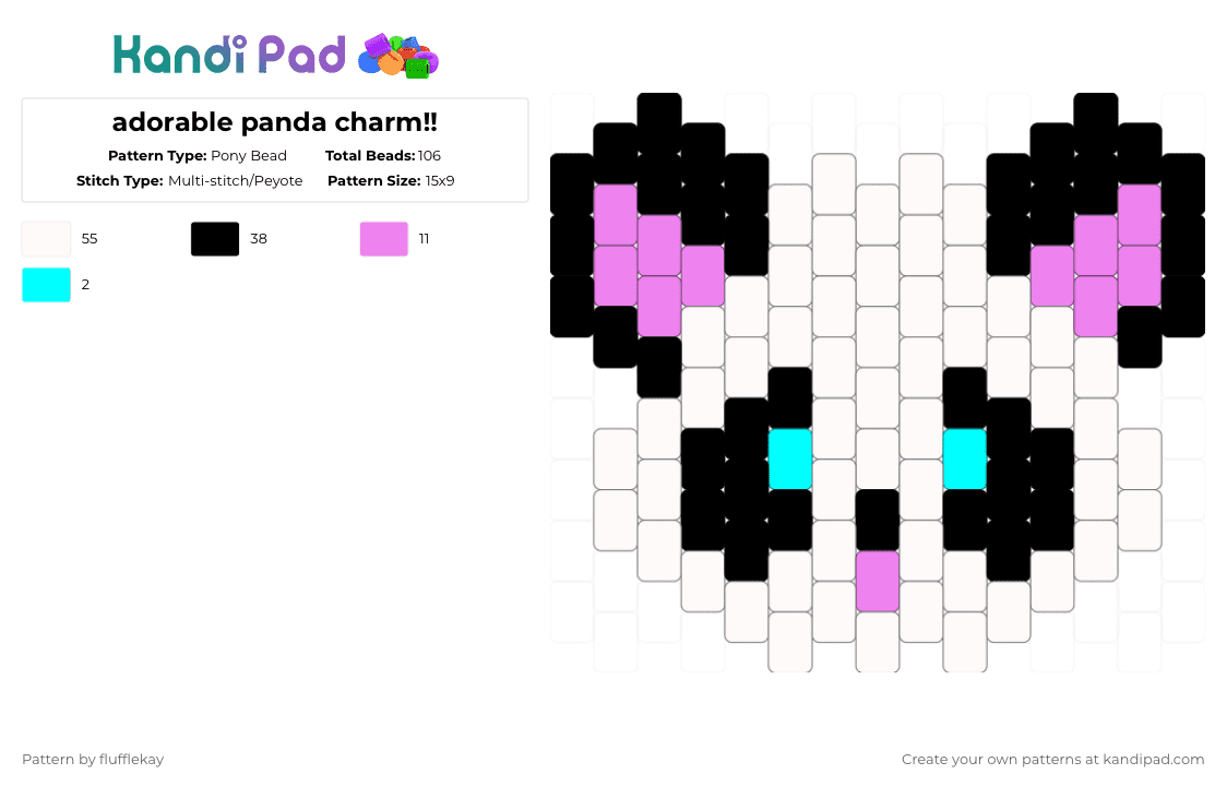 Adorable Panda Charm - Pony Bead Pattern by flufflekay on Kandi Pad - white,pink,animal,panda,cute,kawaii