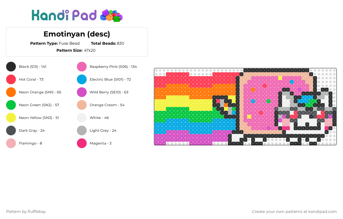 Emotinyan (desc) - Fuse Bead Pattern by flufflekay on Kandi Pad - red,light blue,pink,beige,lapfox,emoticon,fiab,lapfox trax,halley labs,nyan cat