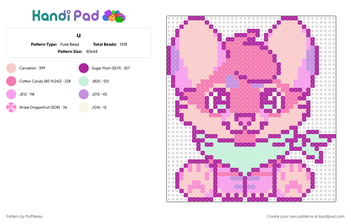 (REMIX) fursona plushie remake - Fuse Bead Pattern by flufflekay on Kandi Pad - pink