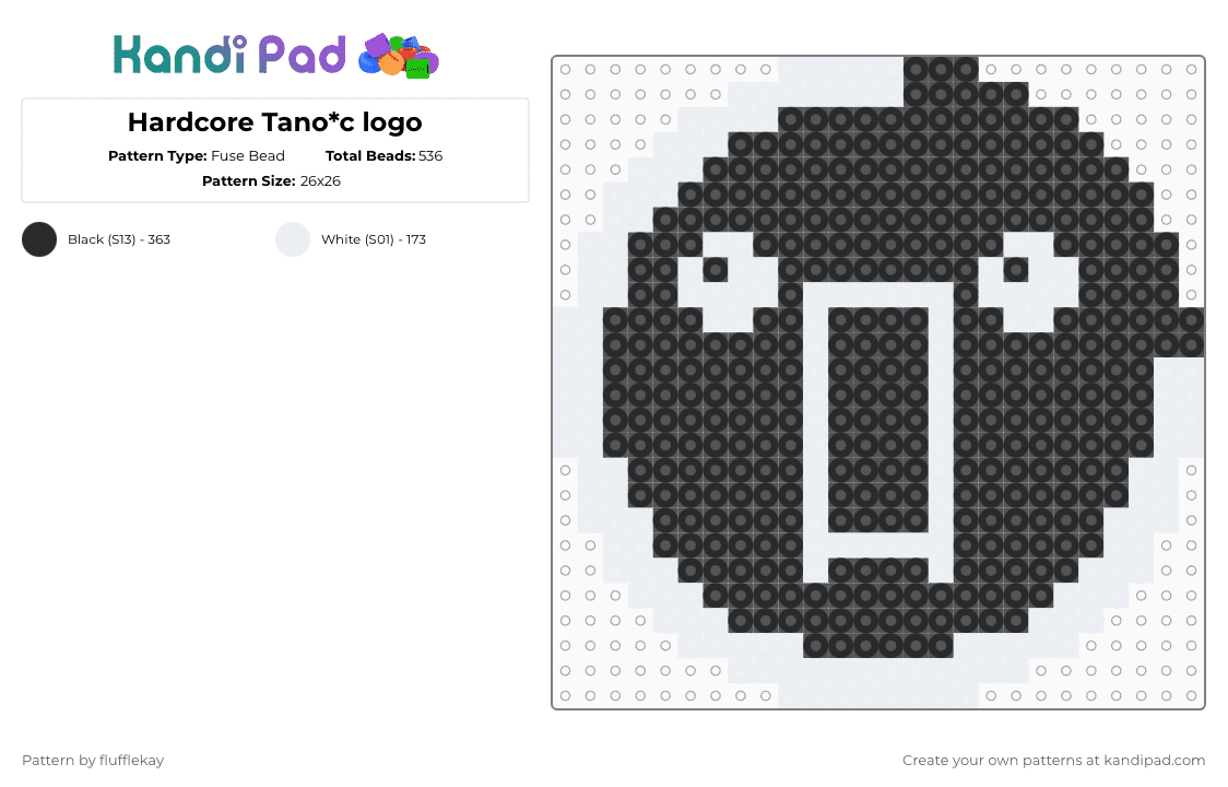 Hardcore Tano*c logo - Fuse Bead Pattern by flufflekay on Kandi Pad - white,black,hardcore tano c,music,edm,music label,hardcore tanoc,electronic dance music,logo