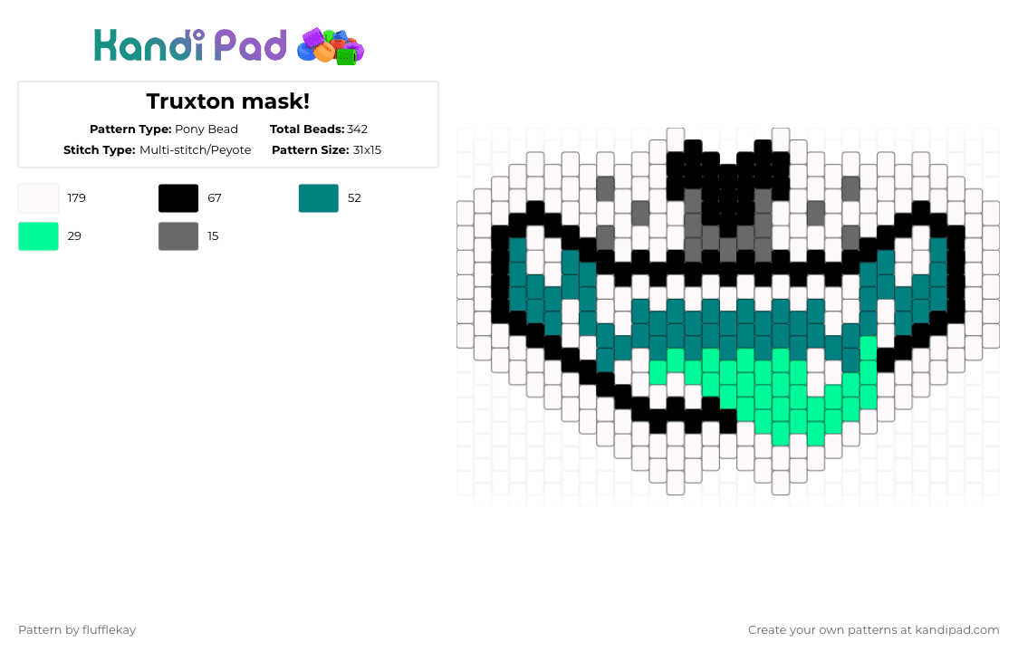 Truxton mask! - Pony Bead Pattern by flufflekay on Kandi Pad - white,teal,lapfox,lapfoxtrax,lapfox trax,halley labs,halleylabs,truxton,furry