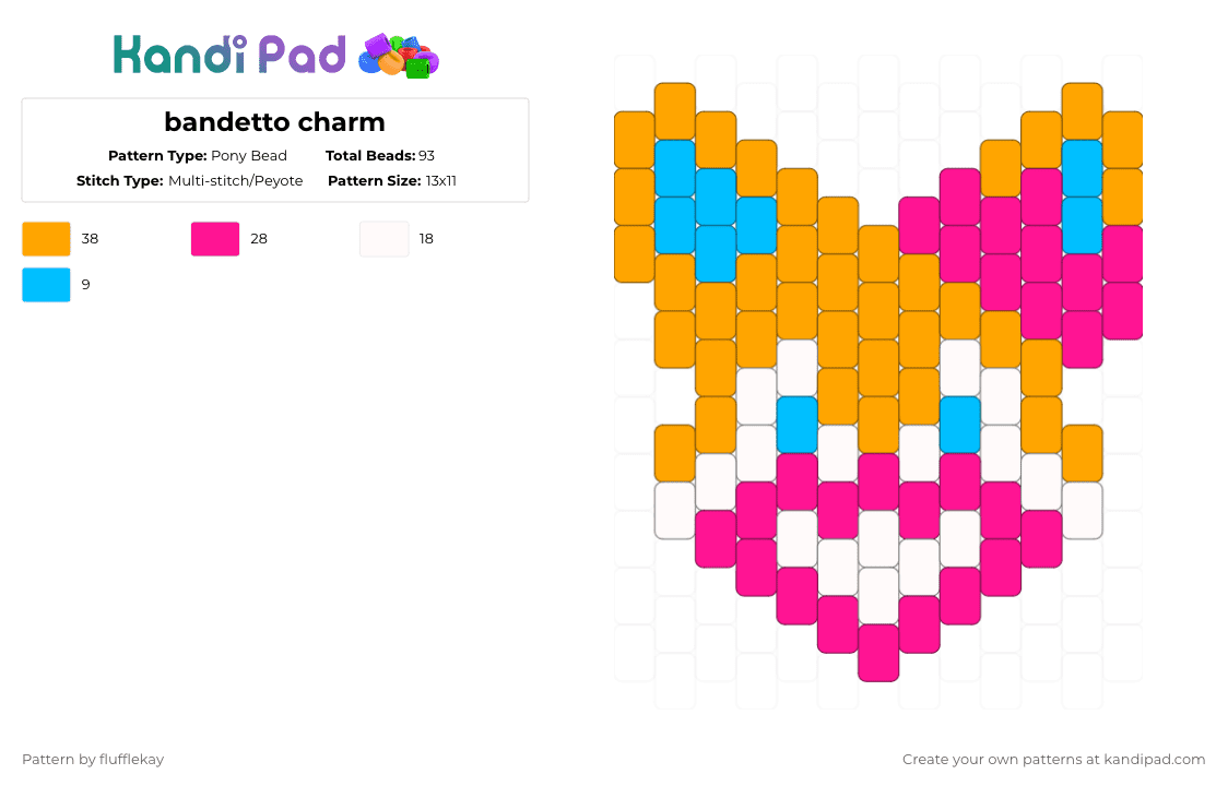 bandetto charm - Pony Bead Pattern by flufflekay on Kandi Pad - pink,orange,bandetto,lapfox,lapfoxtrax,halleylabs,furry