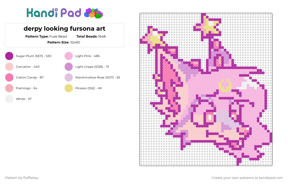 derpy looking fursona art - Fuse Bead Pattern by flufflekay on Kandi Pad - pink,furry,fursona,oc,original character
