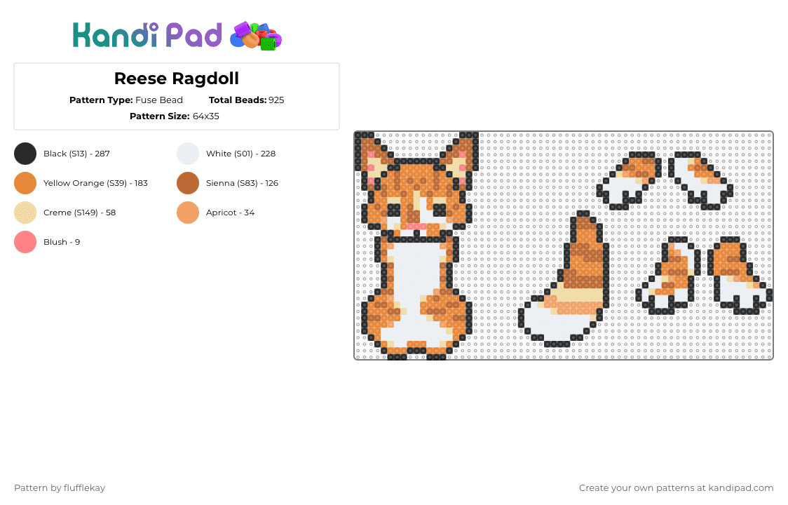 Reese Ragdoll - Fuse Bead Pattern by flufflekay on Kandi Pad - orange,tan,cat,kitty,kitten,animal,kawaii,pet,ragdoll,cute
