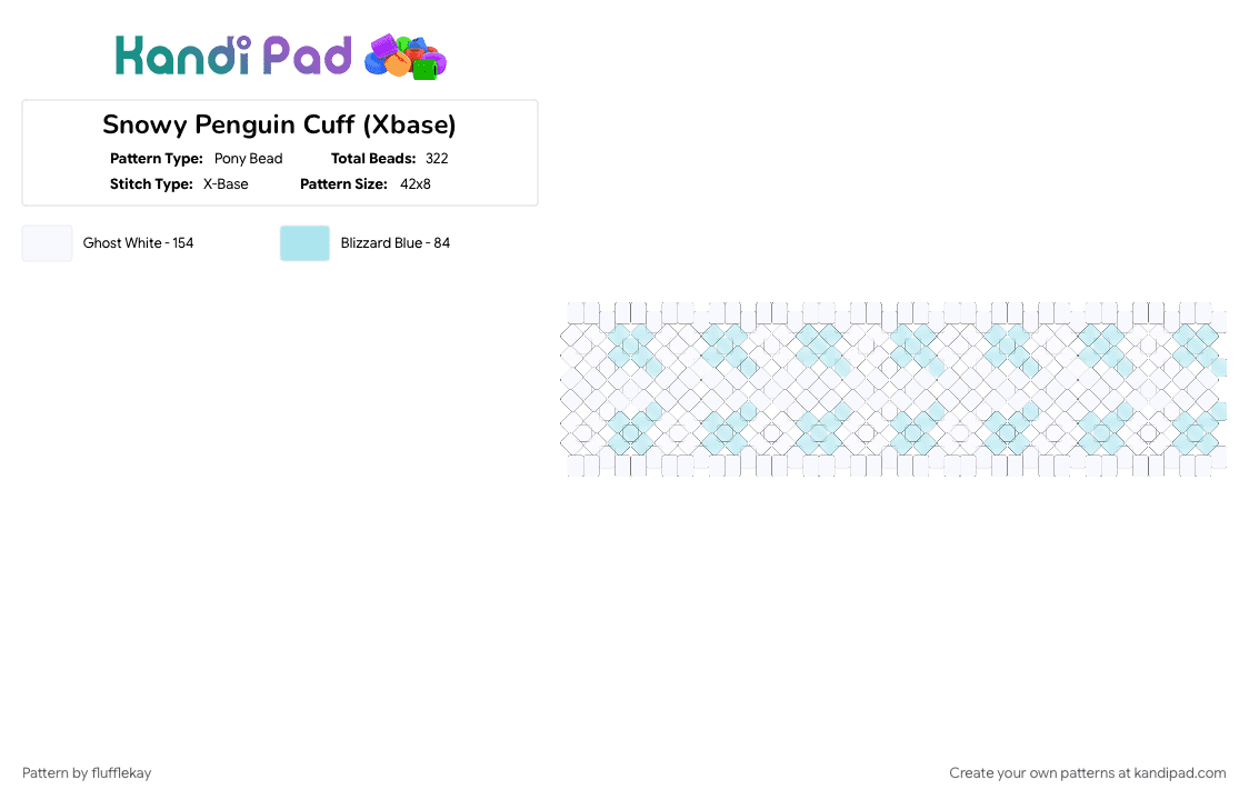 Snowy Penguin Cuff (Xbase) - Pony Bead Pattern by flufflekay on Kandi Pad - light blue, white