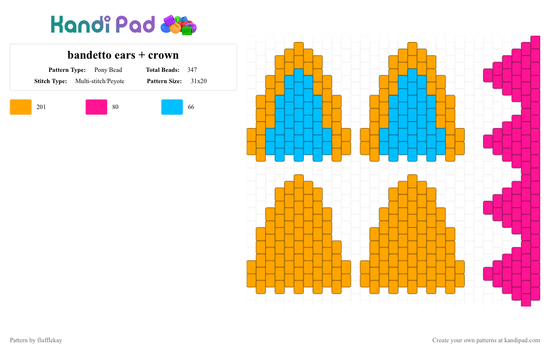 bandetto ears + crown - Pony Bead Pattern by flufflekay on Kandi Pad - orange