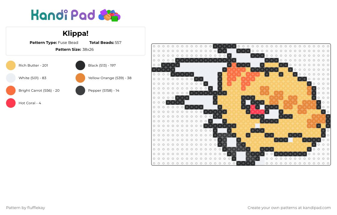 Klippa! - Fuse Bead Pattern by flufflekay on Kandi Pad - yellow,lapfox,lapfoxtrax,lapfox trax,halley labs,halleylabs,klippa,music,furry