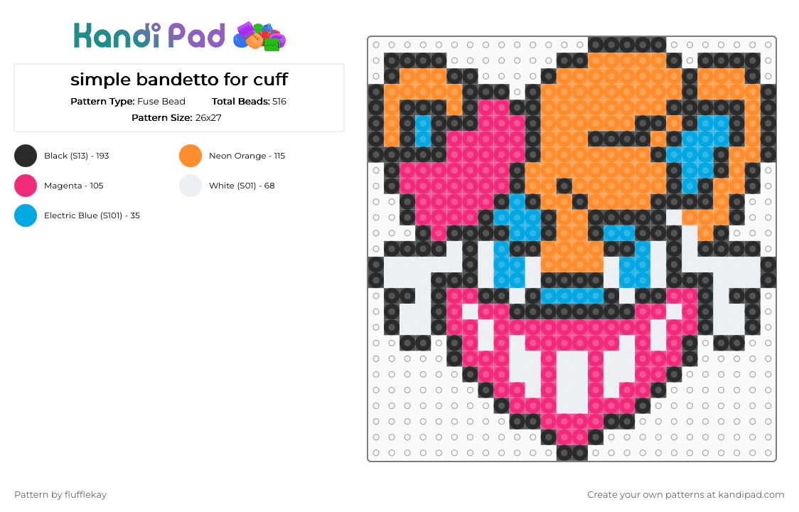 Bandetto - Fuse Bead Pattern by flufflekay on Kandi Pad - pink,orange,bandetto,lapfox,lapfox trax,halley labs,furry