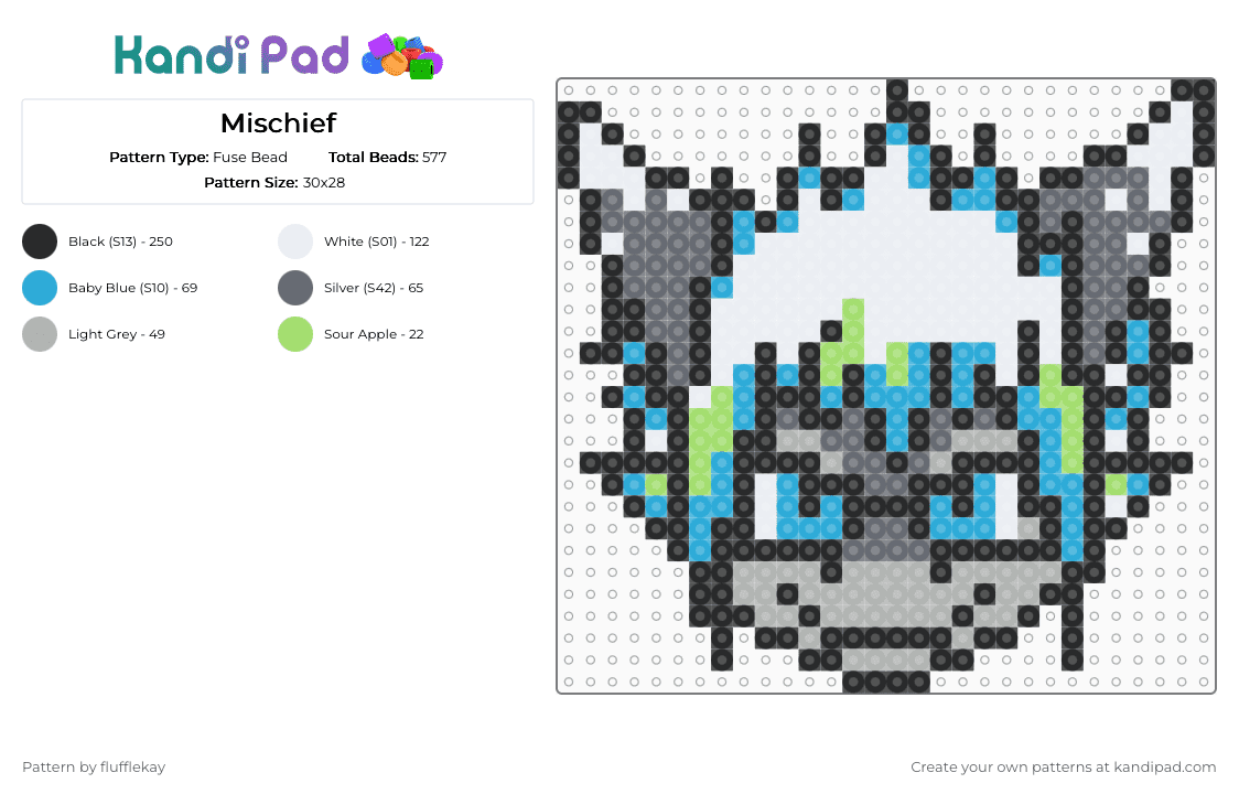 Mischief (LFT/HLA) - Fuse Bead Pattern by flufflekay on Kandi Pad - light blue,gray,beige