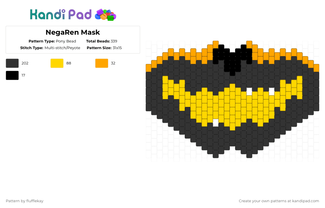 NegaRen Mask - Pony Bead Pattern by flufflekay on Kandi Pad - black,yellow,orange,lapfox,lapfoxtrax,lapfox trax,halleylabs,halley labs,negaren,furry