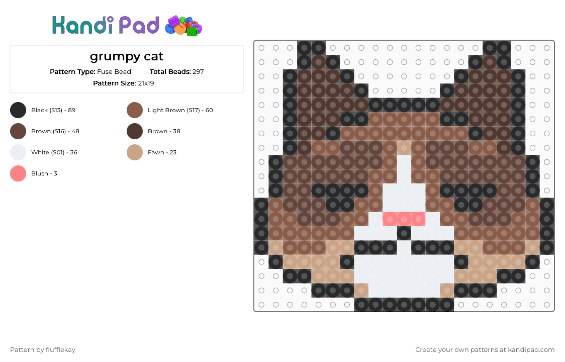 grumpy cat - Fuse Bead Pattern by flufflekay on Kandi Pad - tan,brown,cat,kitty,grumpy cat,grumpy
