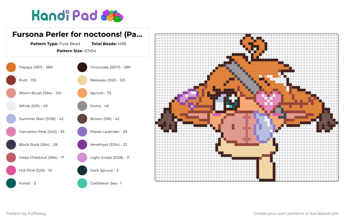 Fursona Perler for noctoons! (Patch) - Fuse Bead Pattern by flufflekay on Kandi Pad - brown,red,orange,beige,furry,fursona,oc,original character