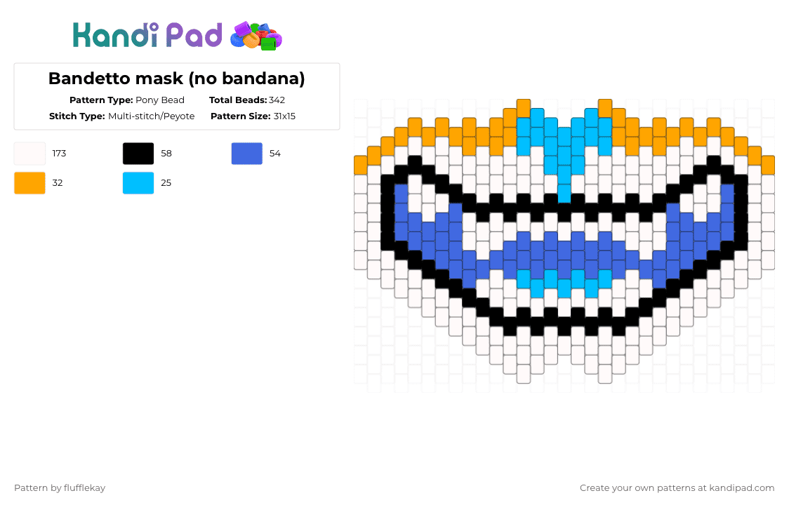Bandetto mask (no bandana) - Pony Bead Pattern by flufflekay on Kandi Pad - white,blue,bandetto,lapfox,lapfox trax,lapfoxtrax,halleylabs,halley labs,furry