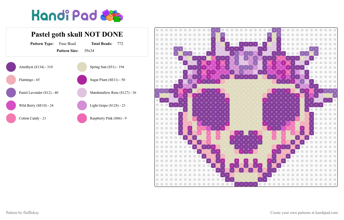 Pastel Goth? (kinda) Skull - Fuse Bead Pattern by flufflekay on Kandi Pad - pink,beige,pastel goth,goth,skull