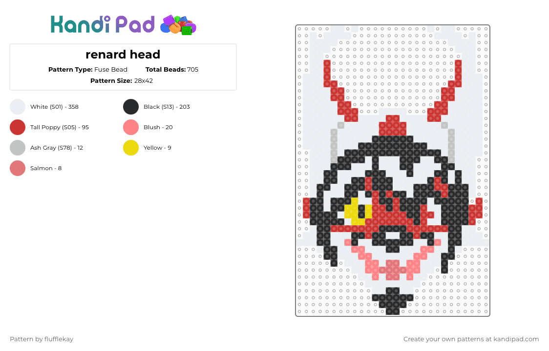 renard head - Fuse Bead Pattern by flufflekay on Kandi Pad - white,red