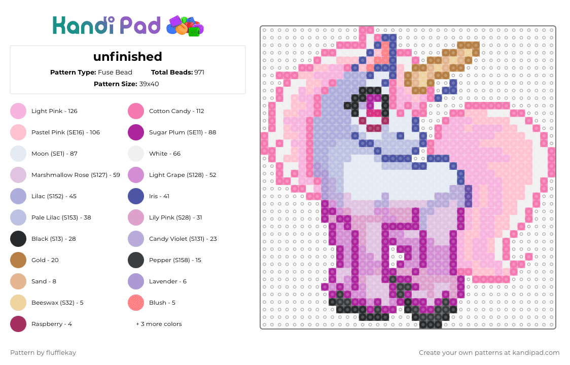 Mystyyk - Fuse Bead Pattern by flufflekay on Kandi Pad - pink,unicorn,cute