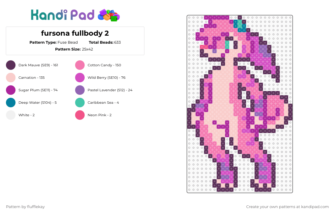 fursona fullbody 2 - Fuse Bead Pattern by flufflekay on Kandi Pad - pink,furry,fursona,oc,original character