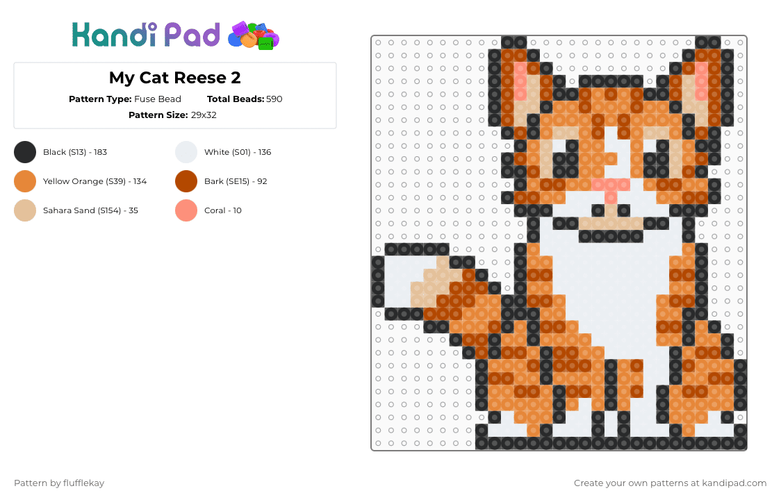 My Cat Reese 2 - Fuse Bead Pattern by flufflekay on Kandi Pad - red,orange,cat,pet,kitty,kitten,cute