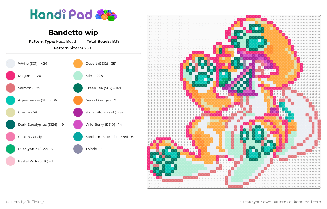 Bandetto 3 - Fuse Bead Pattern by flufflekay on Kandi Pad - pink,red,orange,colorful