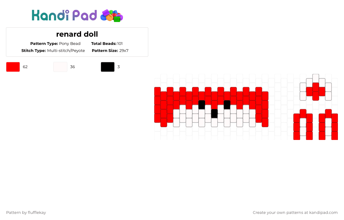 renard doll - Pony Bead Pattern by flufflekay on Kandi Pad - red,white