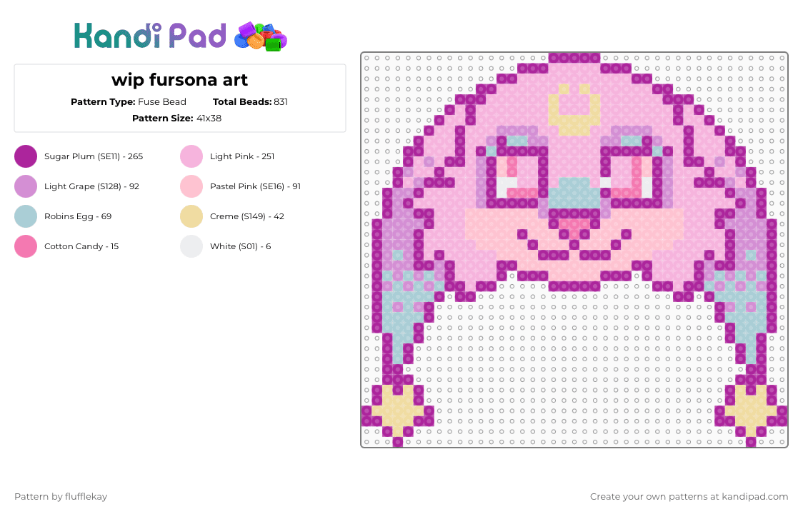 fursona perler 2 - Fuse Bead Pattern by flufflekay on Kandi Pad - pink,fursona,furry,oc,original character