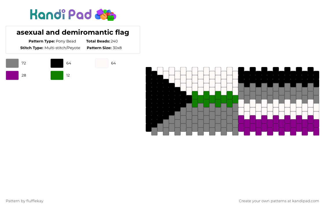 asexual and demiromantic cuff - Pony Bead Pattern by flufflekay on Kandi Pad - gray