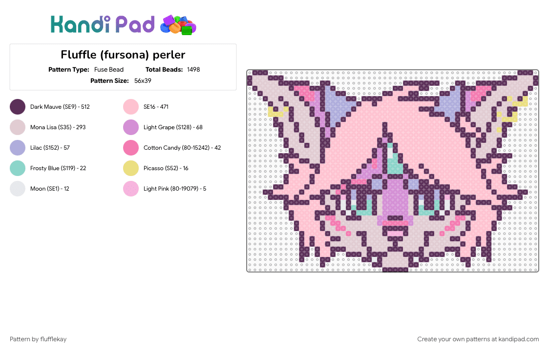 Fluffle (fursona) perler - Fuse Bead Pattern by flufflekay on Kandi Pad - furry, fursona, oc, original character, pink