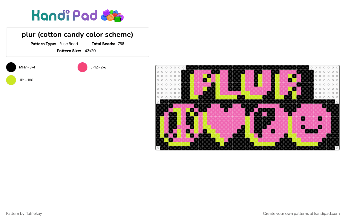 PLUR - Fuse Bead Pattern by flufflekay on Kandi Pad - colorful, love, peace, peace love unity respect, pink, plur, respect, unity, yellow