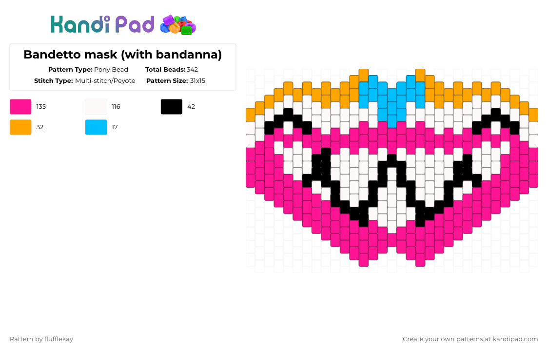 Bandetto mask (with bandanna) - Pony Bead Pattern by flufflekay on Kandi Pad - pink,bandetto,lapfox,lapfoxtrax,lapfox trax,halleylabs,halley labs,furry