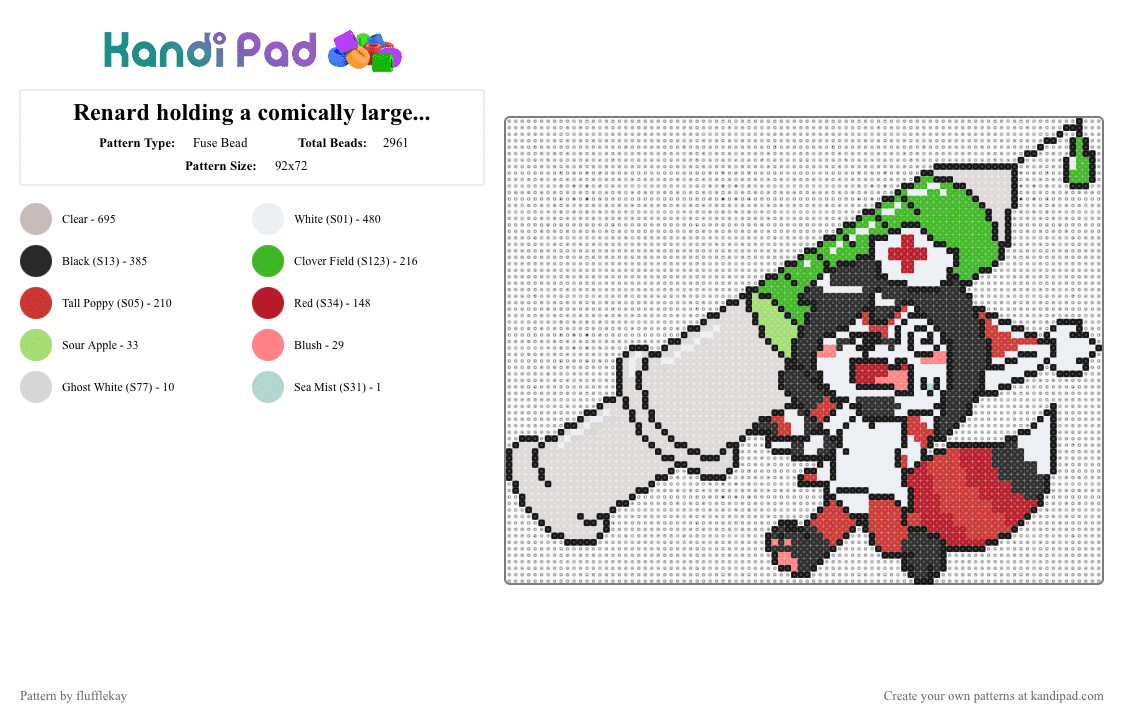Renard holding a comically large syringe - Fuse Bead Pattern by flufflekay on Kandi Pad - beige,red,renard,renard queenston,lapfox,lapfox trax,halley labs