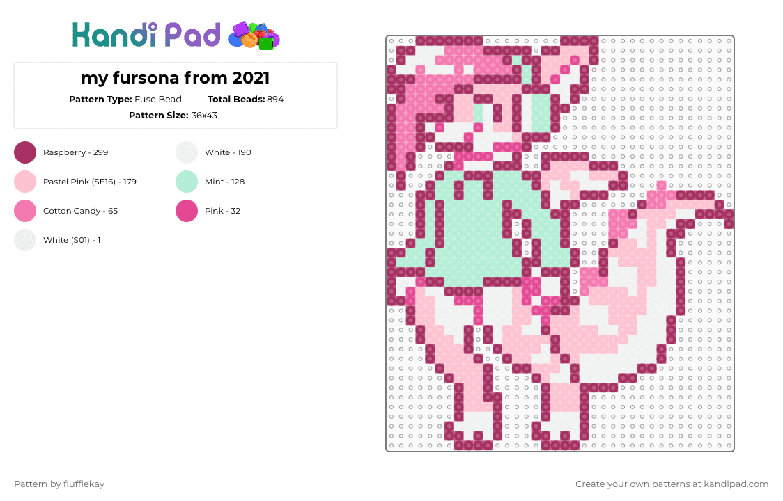my fursona from 2021 - Fuse Bead Pattern by flufflekay on Kandi Pad - pink