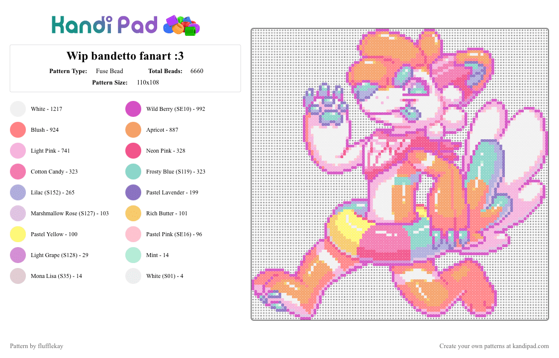 bandetto fanart!!! - Fuse Bead Pattern by flufflekay on Kandi Pad - pink,red,orange,lapfox,lapfox trax,halley labs,bandetto