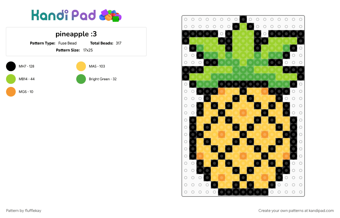 pineapple :3 - Fuse Bead Pattern by flufflekay on Kandi Pad - food, fruit, green, pineapple, summer, yellow
