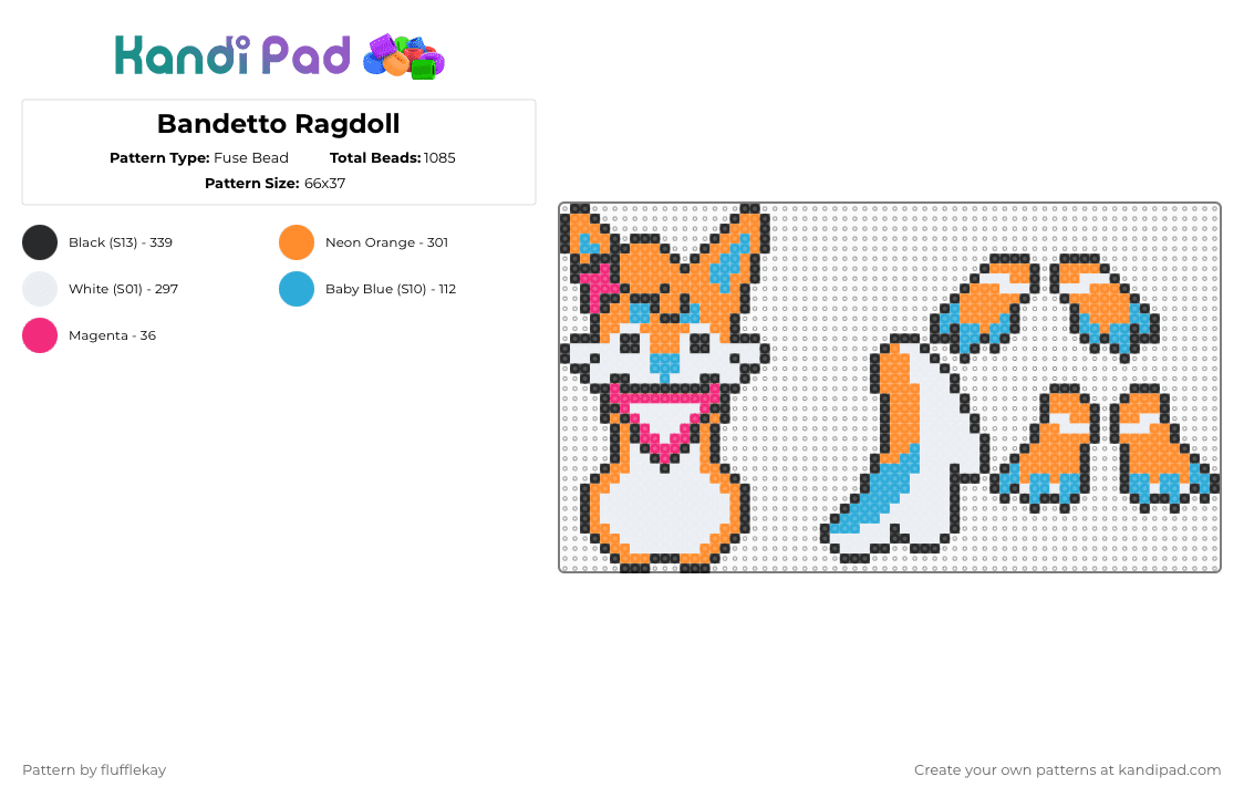 Bandetto Ragdoll - Fuse Bead Pattern by flufflekay on Kandi Pad - orange,bandetto,furry,lapfox,lapfoxtrax,lapfox trax,halleylabs,halley labs,em essex