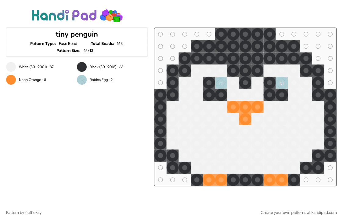 tiny penguin - Fuse Bead Pattern by flufflekay on Kandi Pad - orange, white