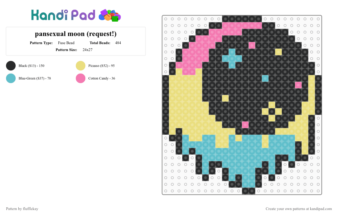 pansexual moon (request!) - Fuse Bead Pattern by flufflekay on Kandi Pad - black,yellow,teal