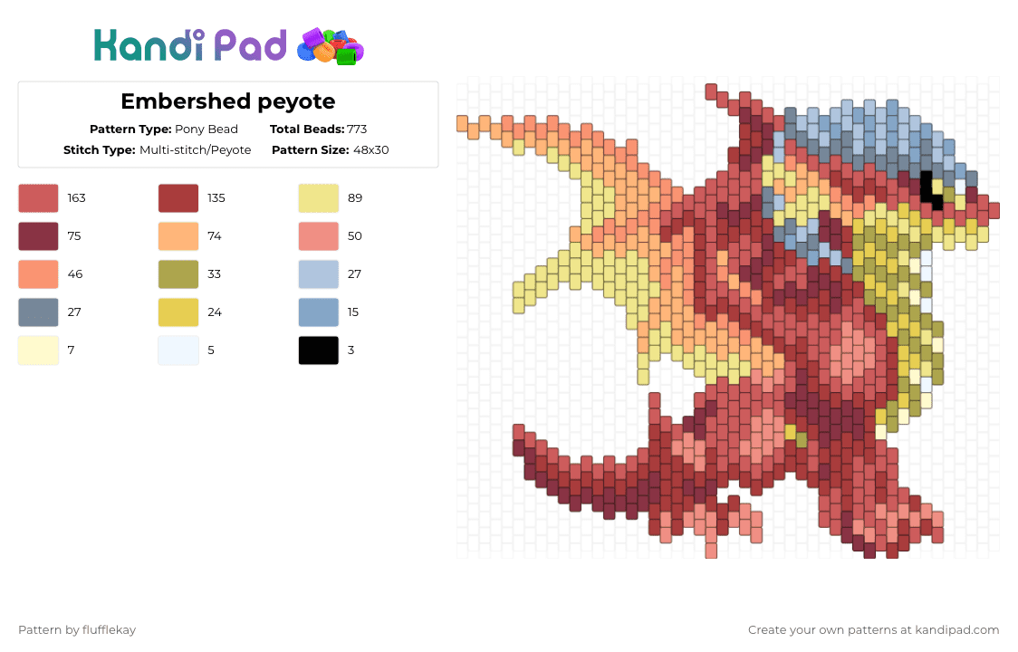 Embershed peyote - Pony Bead Pattern by flufflekay on Kandi Pad - red,orange,yellow