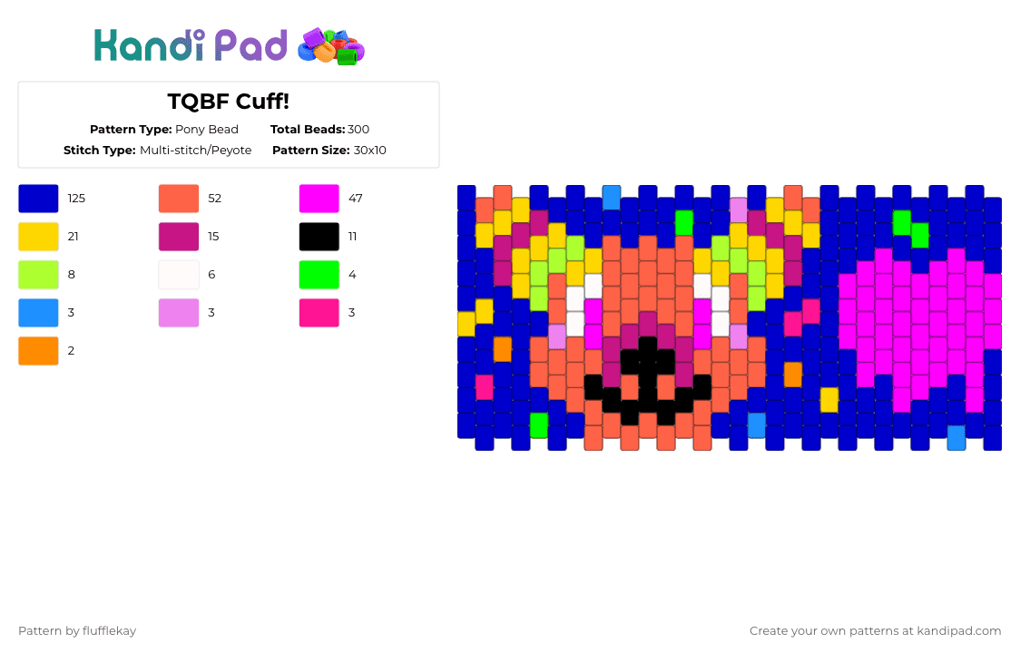 TQBF Cuff! - Pony Bead Pattern by flufflekay on Kandi Pad - purple,red,pink