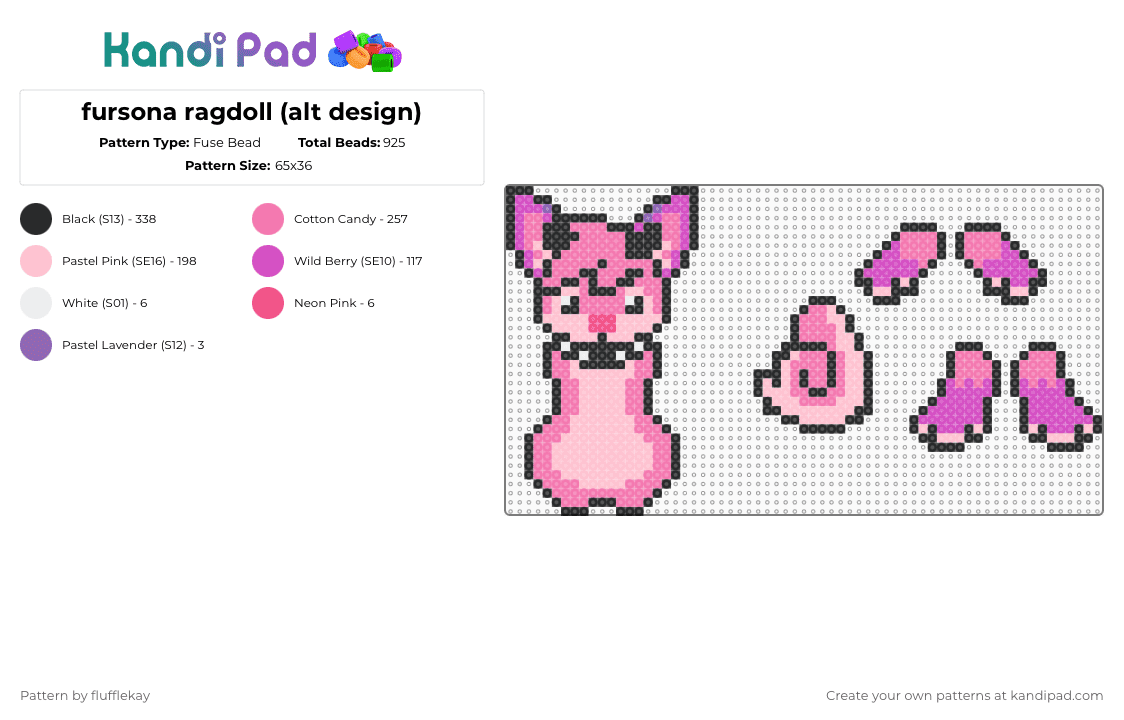 fursona ragdoll (alt design) - Fuse Bead Pattern by flufflekay on Kandi Pad - pink,furry,fursona,oc