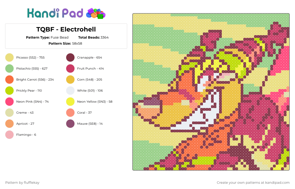 TQBF - Electrohell - Fuse Bead Pattern by flufflekay on Kandi Pad - brown,yellow,pink,teal,lapfox,lapfox trax,lapfoxtrax,halley labs,halleylabs,tqbf,the quick brown fox,thequickbrownfox